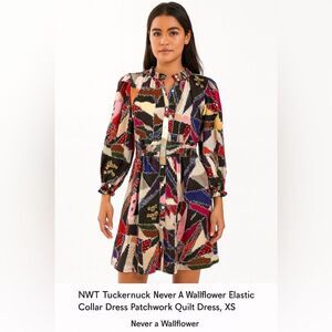 NWT Tuckernuck Never A Wallflower Elastic Collar Dress Patchwork Quilt Dress, XS